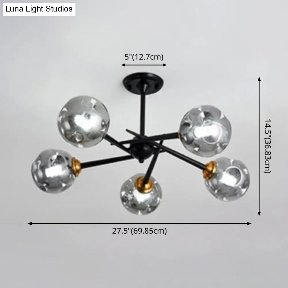 Modern Chic Multi-Light Glass Ball Chandelier - Black Wrought Iron Body Living Room Hanging Light