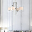 Modern Chrome 4-Light Living Room Chandelier Pendant Lamp With Barrel Fabric Shade