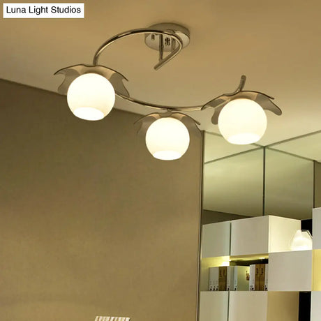 Modern Chrome Ball Semi Flush Light Fixture - 3 Lights Frosted White Glass Lamp
