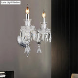 Modern Chrome Candelabra Wall Light With Clear Glass And Diamond Crystal Decoration