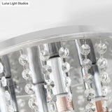 Modern Chrome Ceiling Lamp With Clear Crystal Beaded Strand And 4 Bulbs - Flush Mount Light