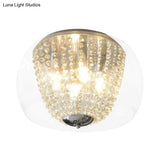 Modern Chrome Ceiling Lamp With Clear Crystal Beaded Strand And 4 Bulbs - Flush Mount Light