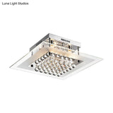 Modern Chrome Ceiling Light Fixture | 5-Head Semi Mount Clear Crystal Orbs Square Design