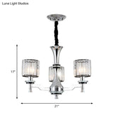 Modern Chrome Chandelier Light Fixture With Cylinder Crystal Prisms And 3 Bulbs