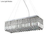 Modern Chrome Chandelier With Crystal Shade - 8 Light Rectangle Ceiling Fixture For Living Room