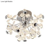 Modern Chrome Crystal Floral Led Ceiling Light - Semi Flush Mount Fixture