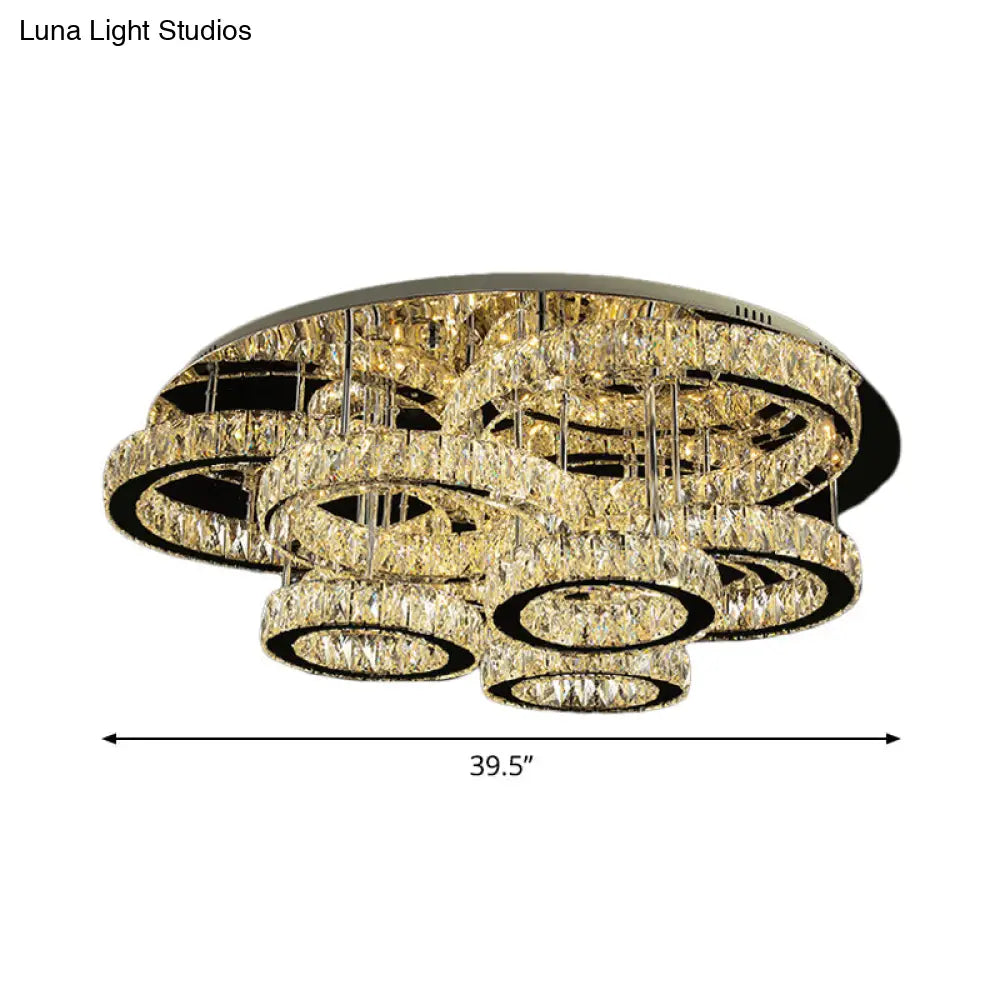 Modern Chrome Crystal Flush Mount Led Lamp For Bedroom Ceiling