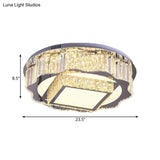 Modern Chrome Crystal Led Flushmount Ceiling Light - Flower And Square Design For Hotels