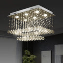 Modern Chrome Cuboid Crystal Flush - Mount Ceiling Light Fixture With 5 Bulbs
