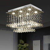 Modern Chrome Cuboid Crystal Flush - Mount Ceiling Light Fixture With 5 Bulbs