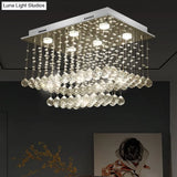 Modern Chrome Cuboid Crystal Flush - Mount Ceiling Light Fixture With 5 Bulbs
