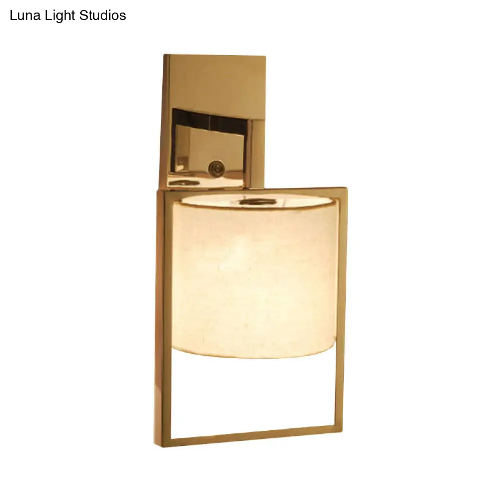 Modern Chrome Cylinder Wall Sconce Light Fabric Shade 1-Light Fixture