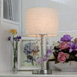Modern Chrome Desk Light With Crystal Teardrop - Fabric Drum 1 Bulb Nightstand Lamp