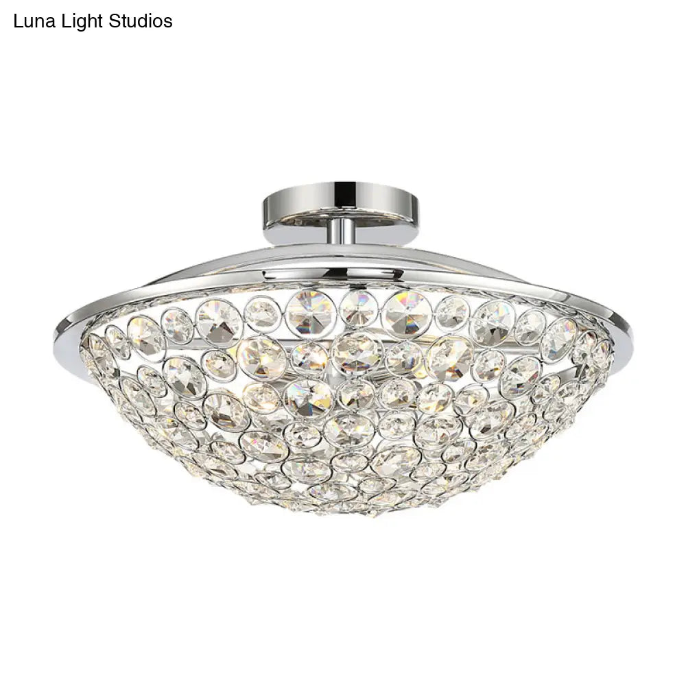 Modern Chrome Dome Ceiling Light With Crystal Accents - Semi Flush Mount For Balcony (3 Lights)