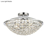Modern Chrome Dome Ceiling Light With Crystal Accents - Semi Flush Mount For Balcony (3 Lights)