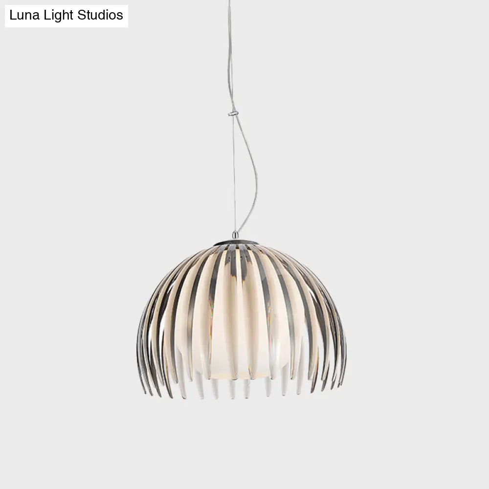 Modern Chrome Dome Pendant Lamp With Opal Glass Shade