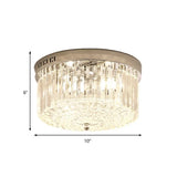 Modern Chrome Drum Flush Light Fixture With 3 Rectangular-Cut Crystal Lights For Bedroom - 10/14