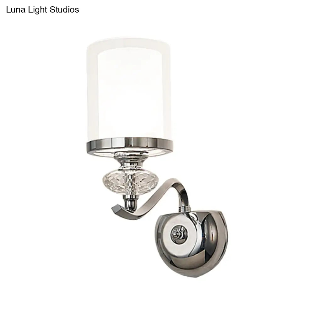 Modern Chrome Dual Cylinder Wall Mount Sconce With Curvy Arm - Simple Bathroom Lighting