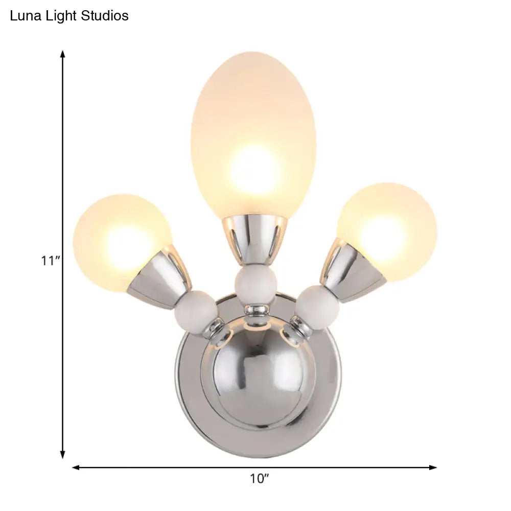 Modern Chrome Egg Wall Light Fixture With 2/3 White Glass Led Lights