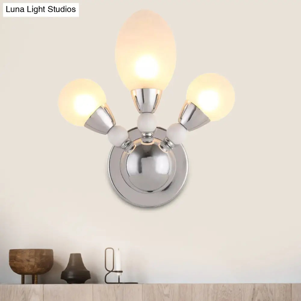 Modern Chrome Egg Wall Light Fixture With 2/3 White Glass Led Lights