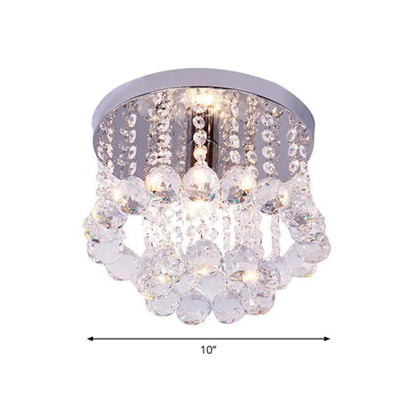 Modern Chrome Finish Flushmount Ceiling Light With Crystal Drops / 10’
