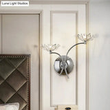 Modern Chrome Flower Wall Lamp With Crystal Stamen - Bedside Sconce