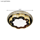 Modern Chrome Flush Mount Ceiling Light With Faceted Glass Floral Design For Bedroom
