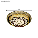 Modern Chrome Flush Mount Ceiling Light With Faceted Glass Floral Design For Bedroom