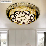 Modern Chrome Flush Mount Ceiling Light With Faceted Glass Floral Design For Bedroom