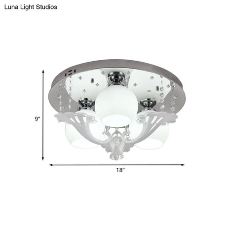 Modern Chrome Flush Mount Fixture With Frosted Glass Shade - Set Of 3 Bedroom Bulbs