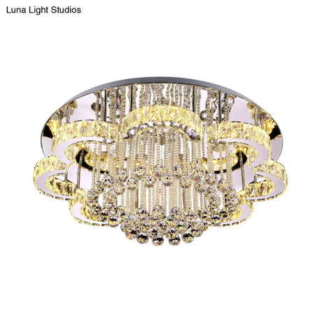 Modern Chrome Flush Mount Light With K9 Crystal For Living Room Ceiling