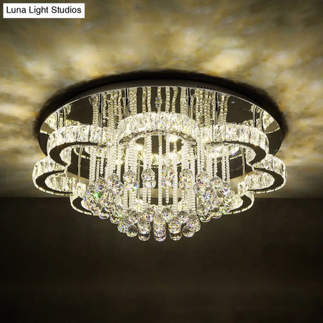Modern Chrome Flush Mount Light With K9 Crystal For Living Room Ceiling / 18 Third Gear