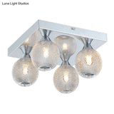 Modern Chrome Flushmount Globe Light With Metal Mesh & Led Illumination - 4 Bulbs