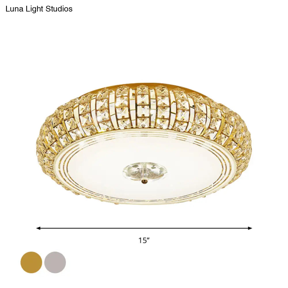 Modern Chrome/Gold Led Crystal Ceiling Mounted Light Flushmount Design 15’/19’ Width