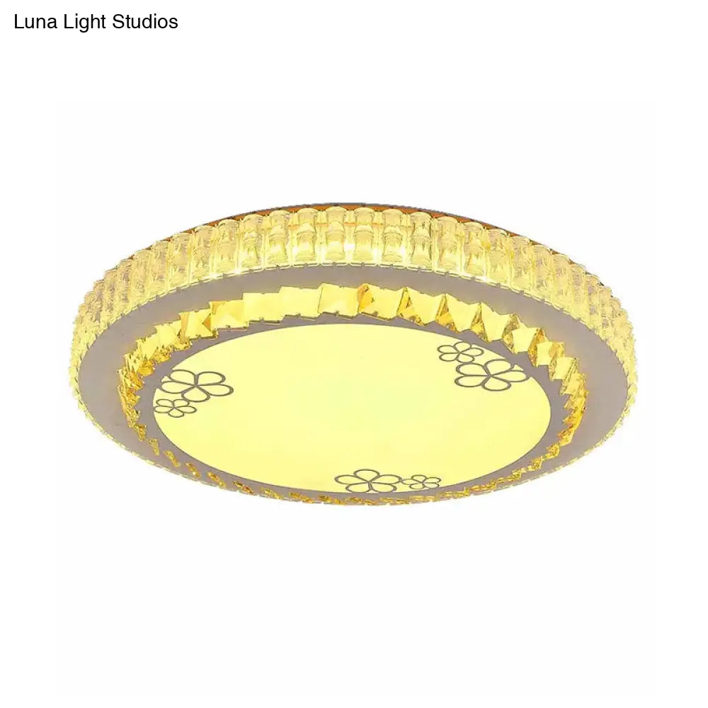 Modern Chrome Led Ceiling Lamp With Faceted Crystal - Minimalistic Flush Light Fixture