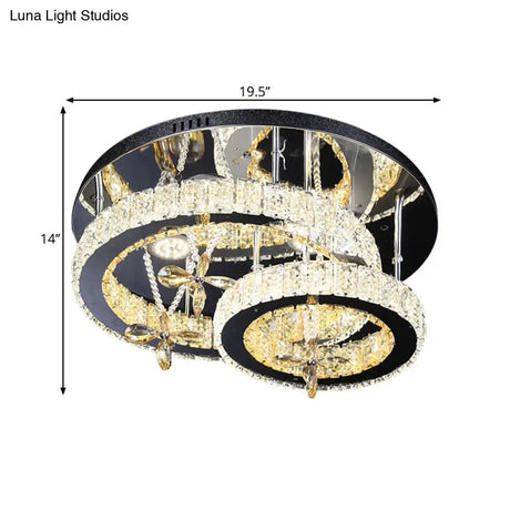 Modern Chrome Led Circle Ceiling Lamp With Cut Crystal Semi - Mount And Remote Stepless Dimming