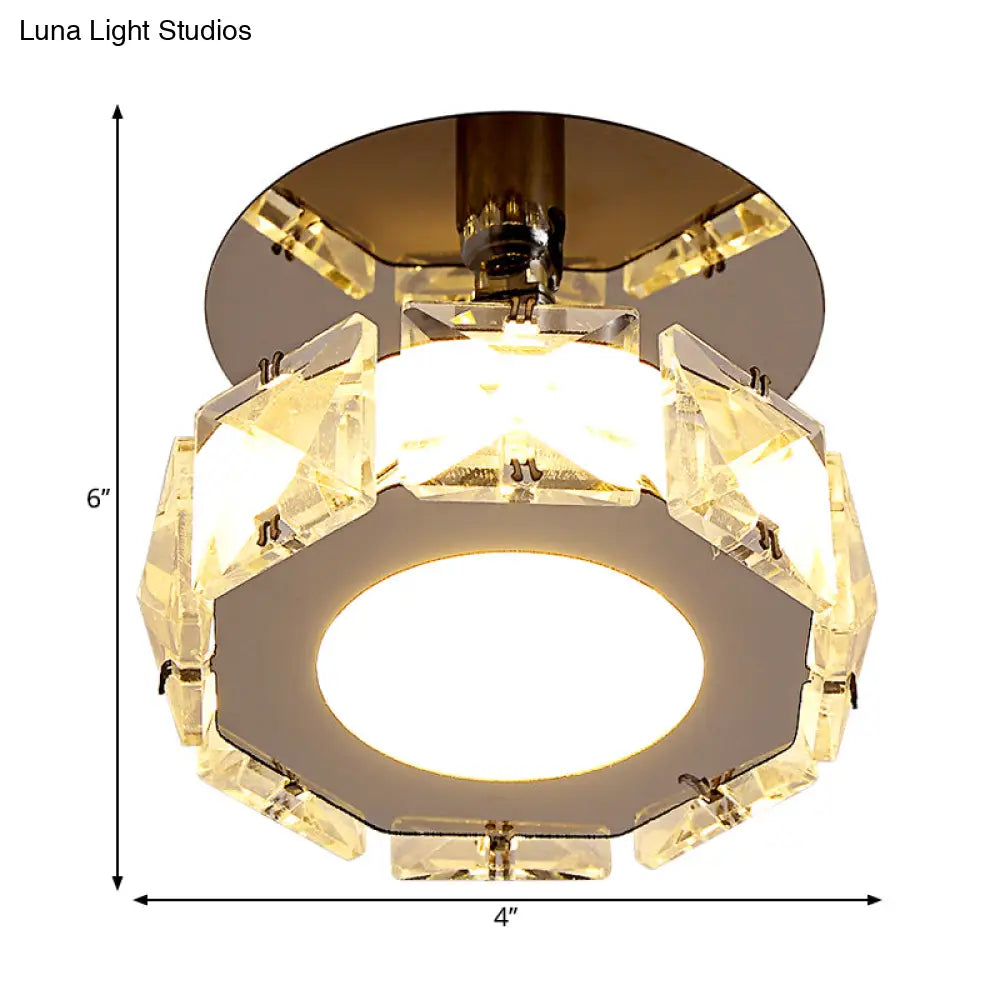 Modern Chrome Led Crystal Block Semi Mount Ceiling Light Fixture - Warm/White Lighting