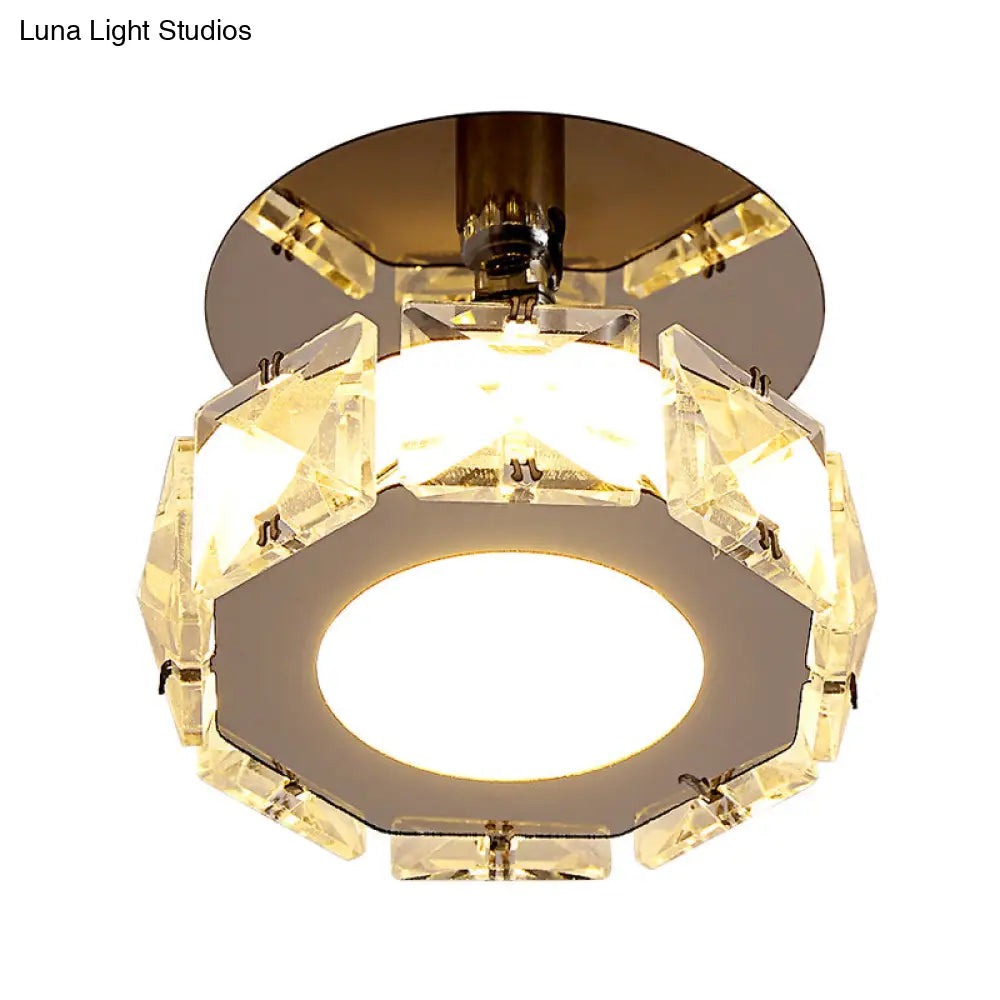 Modern Chrome Led Crystal Block Semi Mount Ceiling Light Fixture - Warm/White Lighting