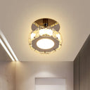 Modern Chrome Led Crystal Block Semi Mount Ceiling Light Fixture - Warm/White Lighting / White Round