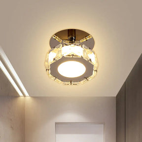 Modern Chrome Led Crystal Block Semi Mount Ceiling Light Fixture - Warm/White Lighting / White Round