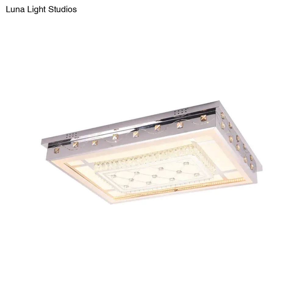 Modern Chrome Led Crystal Ceiling Light Fixture With Elegant Rectangle/Round Pattern