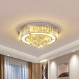 Modern Chrome Led Floral Ceiling Light With Faceted Crystal 18 - 19.5’ Width / 18’
