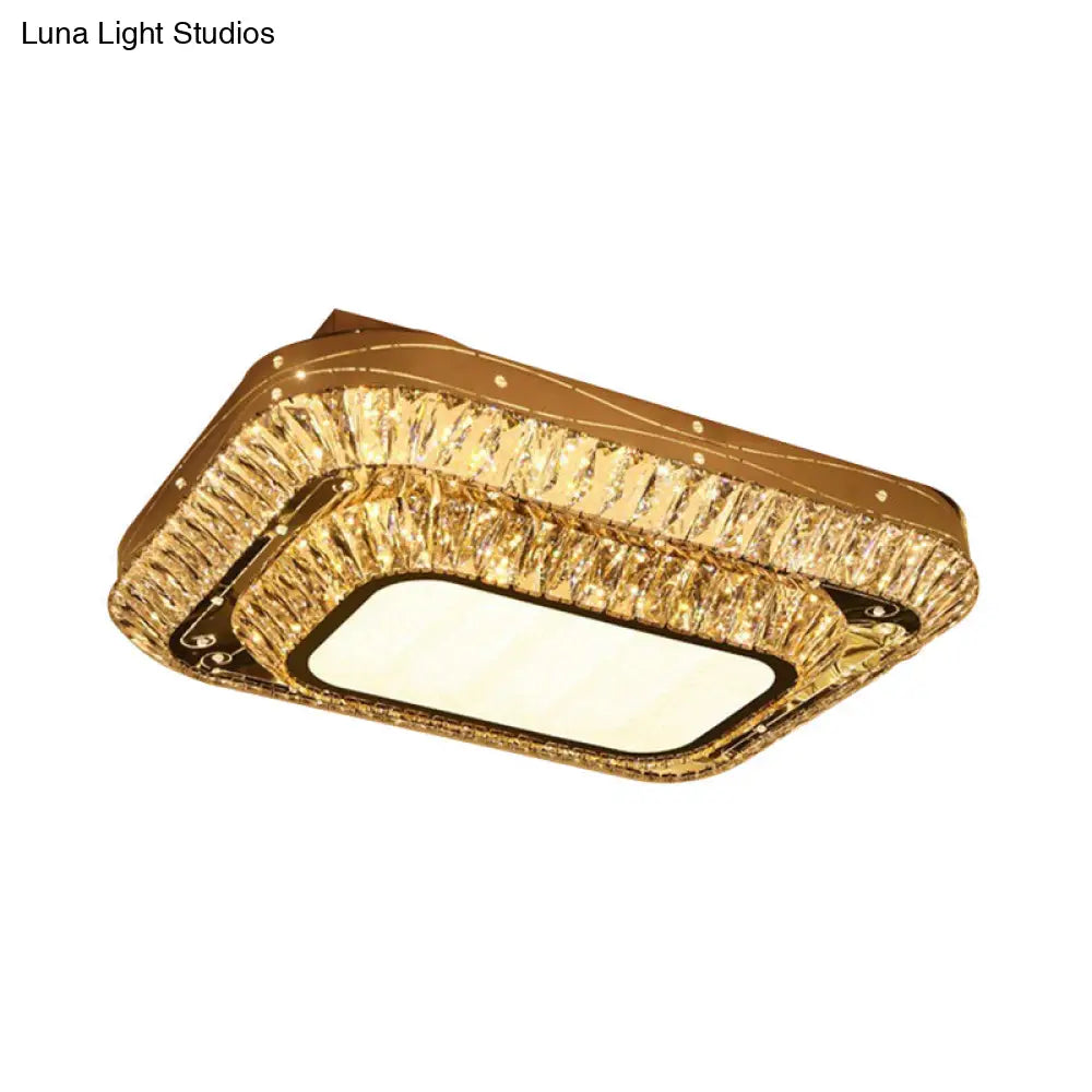 Modern Chrome Led Flushmount Light With Crystal 2 Tiers: Perfect For Sitting Rooms