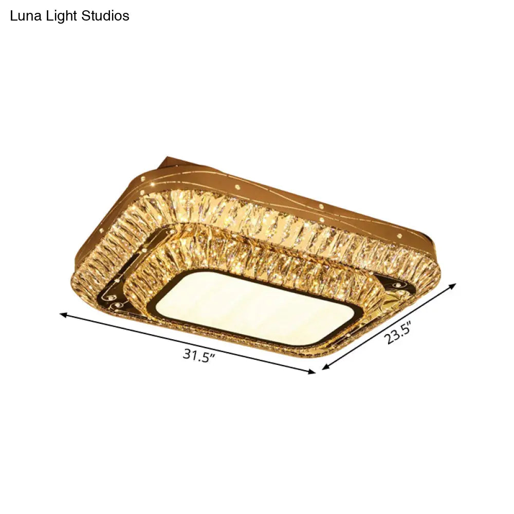 Modern Chrome Led Flushmount Light With Crystal 2 Tiers: Perfect For Sitting Rooms
