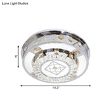 Modern Chrome Led Round Flush Mount Crystal Ceiling Light In Warm/White 19.5’/31.5’ Wide