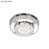 Modern Chrome Led Round Flush Mount Crystal Ceiling Light In Warm/White 19.5’/31.5’ Wide