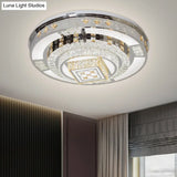 Modern Chrome Led Round Flush Mount Crystal Ceiling Light In Warm/White 19.5’/31.5’ Wide