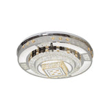 Modern Chrome Led Round Flush Mount Crystal Ceiling Light In Warm/White 19.5/31.5 Wide