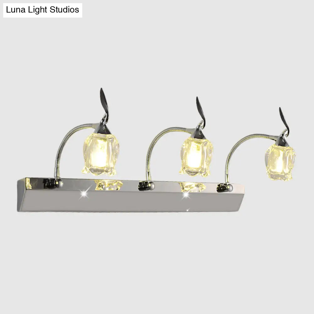 Modern Chrome Led Vanity Light With Adjustable 3 Bulbs Flower Crystal Shade - Wall Mounted Bathroom