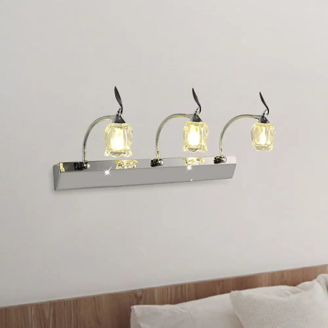 Modern Chrome Led Vanity Light With Adjustable 3 Bulbs Flower Crystal Shade - Wall Mounted Bathroom